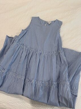 J. Crew Blue and White Striped Midi Dress